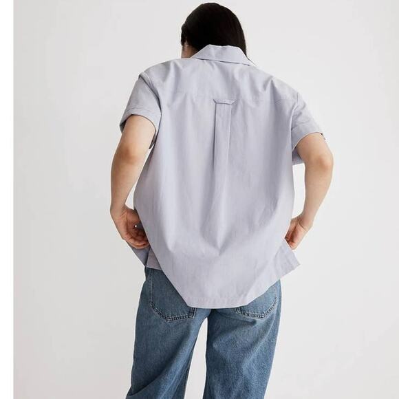 Madewell Signature Poplin Short sleeve button down shirt in Distant Peri XXS NWT - Picture 3 of 11